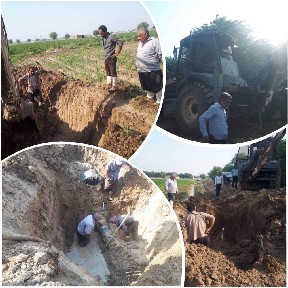 عملیات رفع شکستگی خط انتقال آب آشامیدنی بخش عقیلی