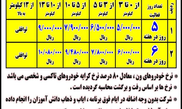 نرخنامه سرویس مدارس مسجدسلیمان اعلام شد